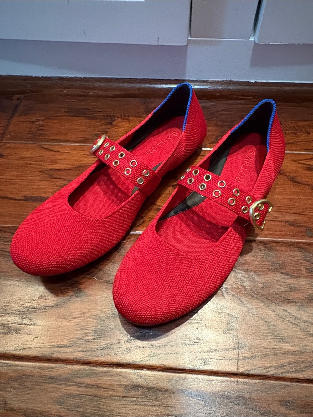 Rothy Red Mary Jane Flats with Eyelet Strap - Picture 3 of 7